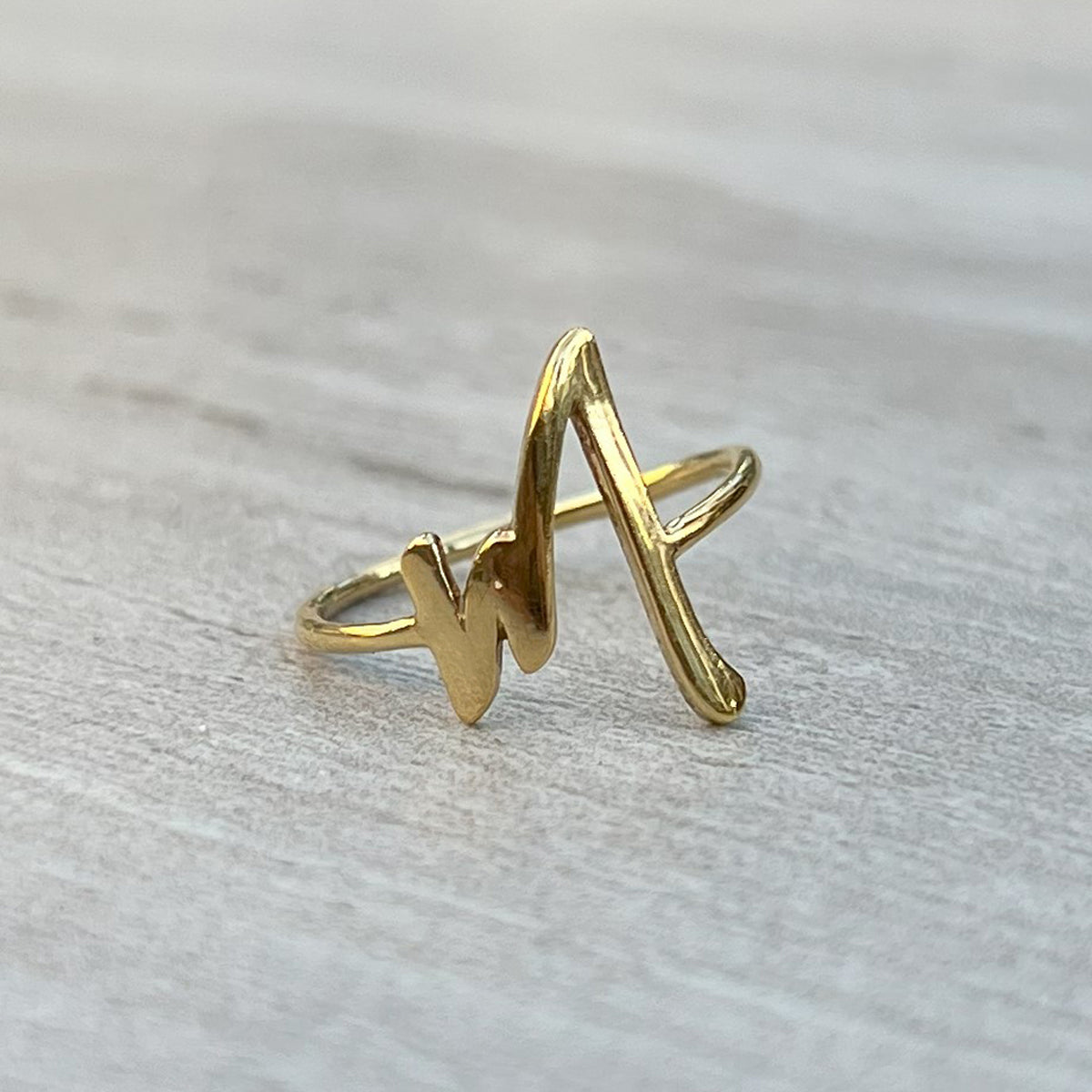 M letter motif gold ring front