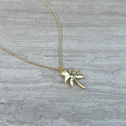 gold necklace palm tree pendant