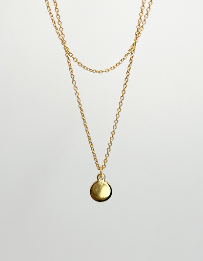 gold double layered necklace circle pendant hanging
